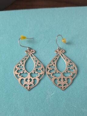 Delicate Filigree Teardrop Drop Earrings - Silver